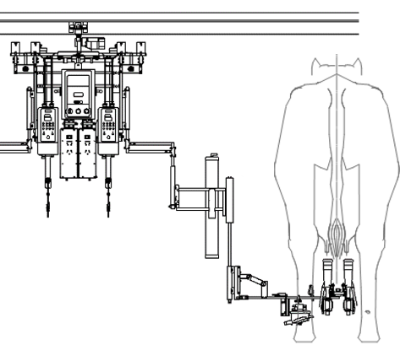 ティートカップを乳房付近に保持できる アームの模式図