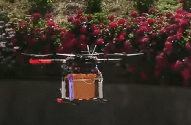 写真：ドローンによる散布の様子