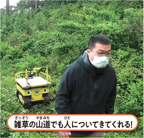 写真:雑草の山道でも人についてきてくれる!